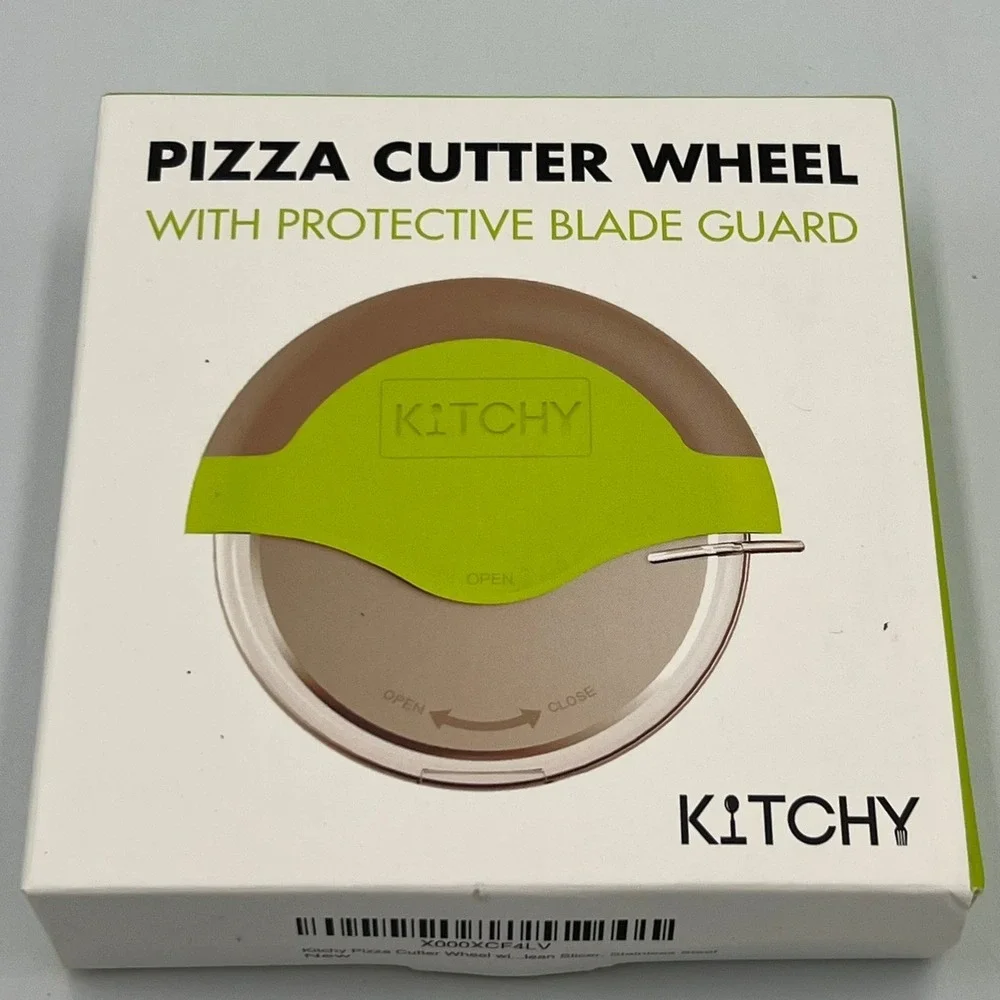 Kitchy Pizza Cutter Wheel Green Stainless Steel Blade Guard New